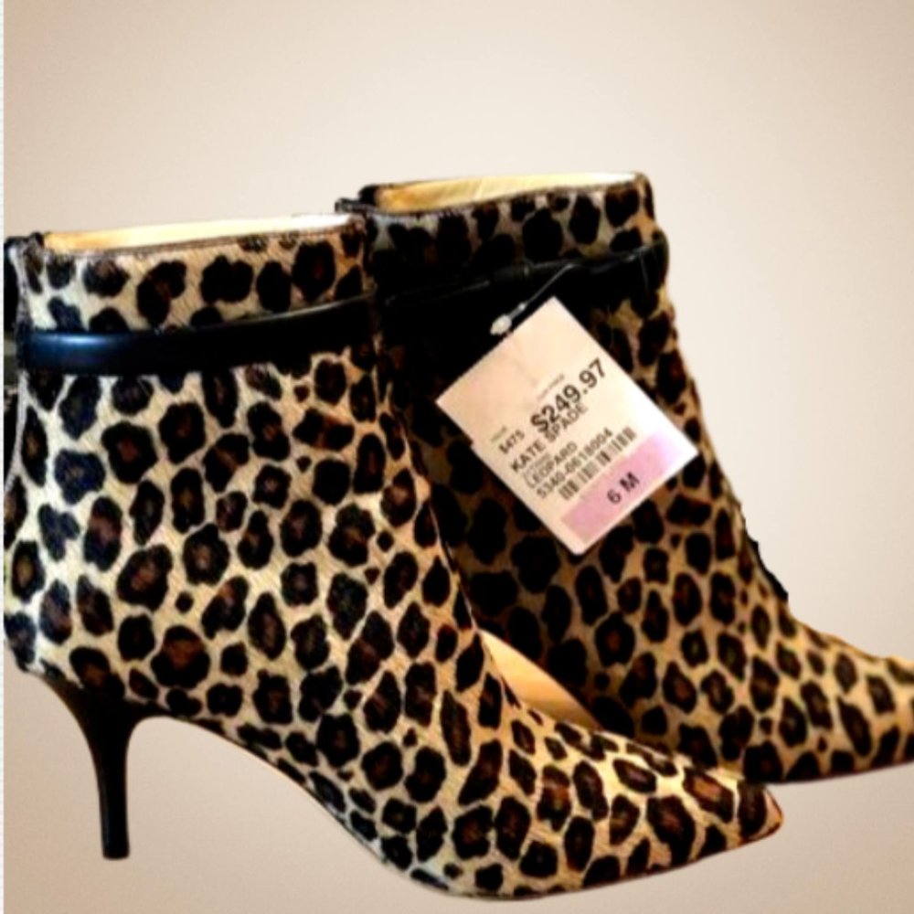 sold NWT Kate Spade Leopard Print Leather Ankle Boots Made in Italy ~ Rare Find!
